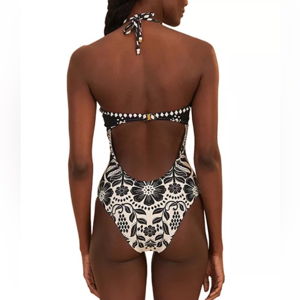 Farm Rio Black Flowers Leopards One-Piece Swimsuit. NWT - Picture 2 of 8